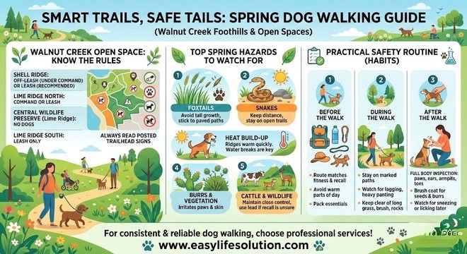 Professional dog walking services ensuring safe and happy spring walks in foothills