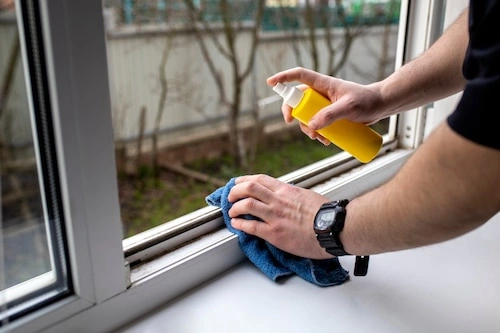Easy Life Solution technician performing professional residential window track cleaning for spotless home windows